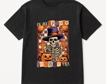 Spooky Cowboy Skeleton Kids Tee: Retro Halloween Western Shirt