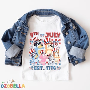 4th of July Blue Dog Family Shirt, Patriotic Cartoon Group Tee, Independence Day USA Matching T-Shirts