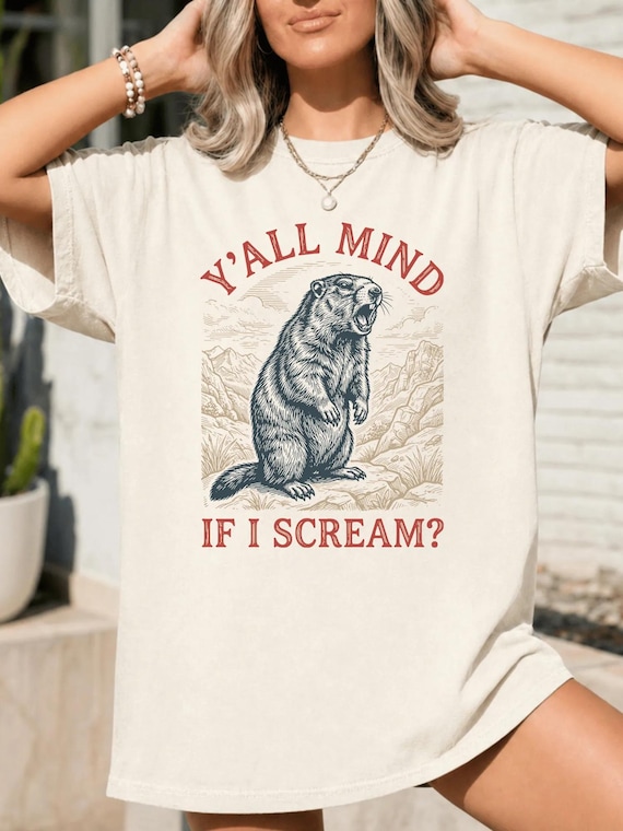 Marmot, Screaming Marmot Shirt, Funny Groundhog Graphic Tee, Vintage Animal Humor T-Shirt