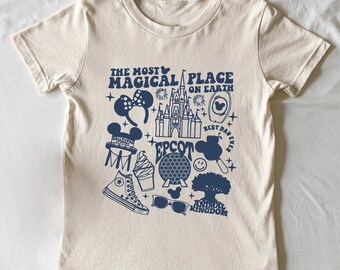 Magical Disney Vacation T-Shirt - Retro Look Disney World Graphic Tee - Cute Epcot and Castle Design for Disney Trip Lovers