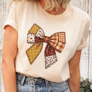 Patchwork Bow Toddler T-Shirt, Coquette Fall Autumn Graphic Tee