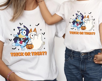 Halloween Toddler Shirt: Cartoon Dog & Ghost - Trick or Treat Outfit