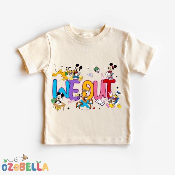 We Out Shirt, Last Day Shirt, Disney Grad Tee, Kids Graduation Tee, Summer Vacation Top, Toddler School Outfit, Colorful Cartoon Design