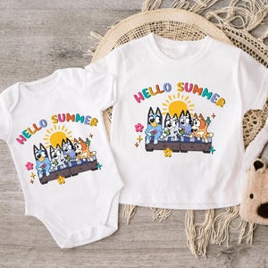 Hello Summer Disney Inspired Shirt – Blue Cartoon Dog Family Tee – Cute Toddler Summer Outfit