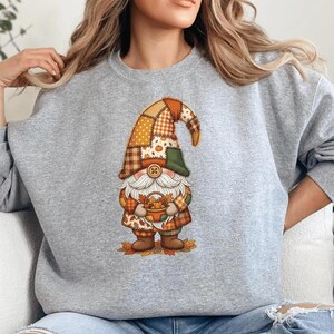 Patchwork Gnome Fall Shirt, Faux Embroidery Autumn Graphic Tee