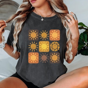 Groovy Sun Tee – Colorful Retro Sun Shirt, Boho Sunshine Graphic T-Shirt, Summer Vibe Comfort Colors Tee for Women