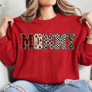Christmas Mommy Patchwork Sweatshirt, Retro Leopard Plaid Holiday Mom Shirt