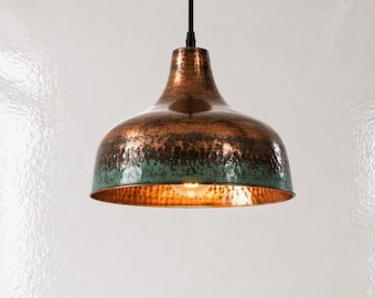 Green Patina Moroccan Ceiling Lamp - Handmade Copper Pendant Light