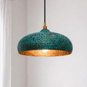 Lámpara colgante marroquí turquesa, lámpara de techo bohemia de cobre hecha a mano