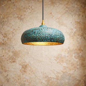 Turquoise Moroccan Pendant Light, Handmade Copper Boho Ceiling Lamp