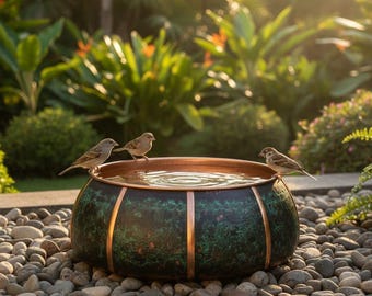 Handcrafted Hammered Copper Bird Bath – Rustic Outdoor Garden Bowl