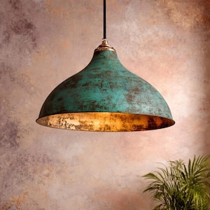 Laterne Pendelleuchte - Handgefertigte Kupfer Deckenlampe mit türkiser Patina im Boho Style