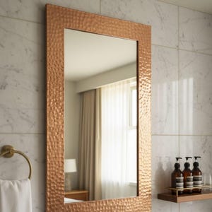 Hammered Copper Frame Rectangular Mirror | Modern Luxury Bathroom Home Decor