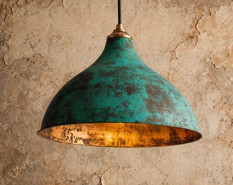 Vintage Turquoise Pendant Light – Distressed Metal Industrial Hanging Lamp