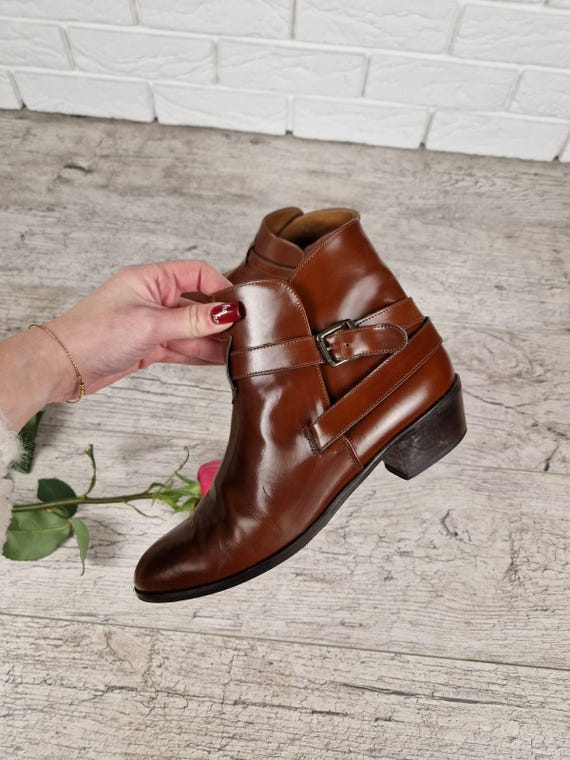 Vintage Italian Leather Ankle Boots Brown Roland Cartier Leather Boots 90s Minimalist Buckle Boots Made in Italy EU 38.5 US 8