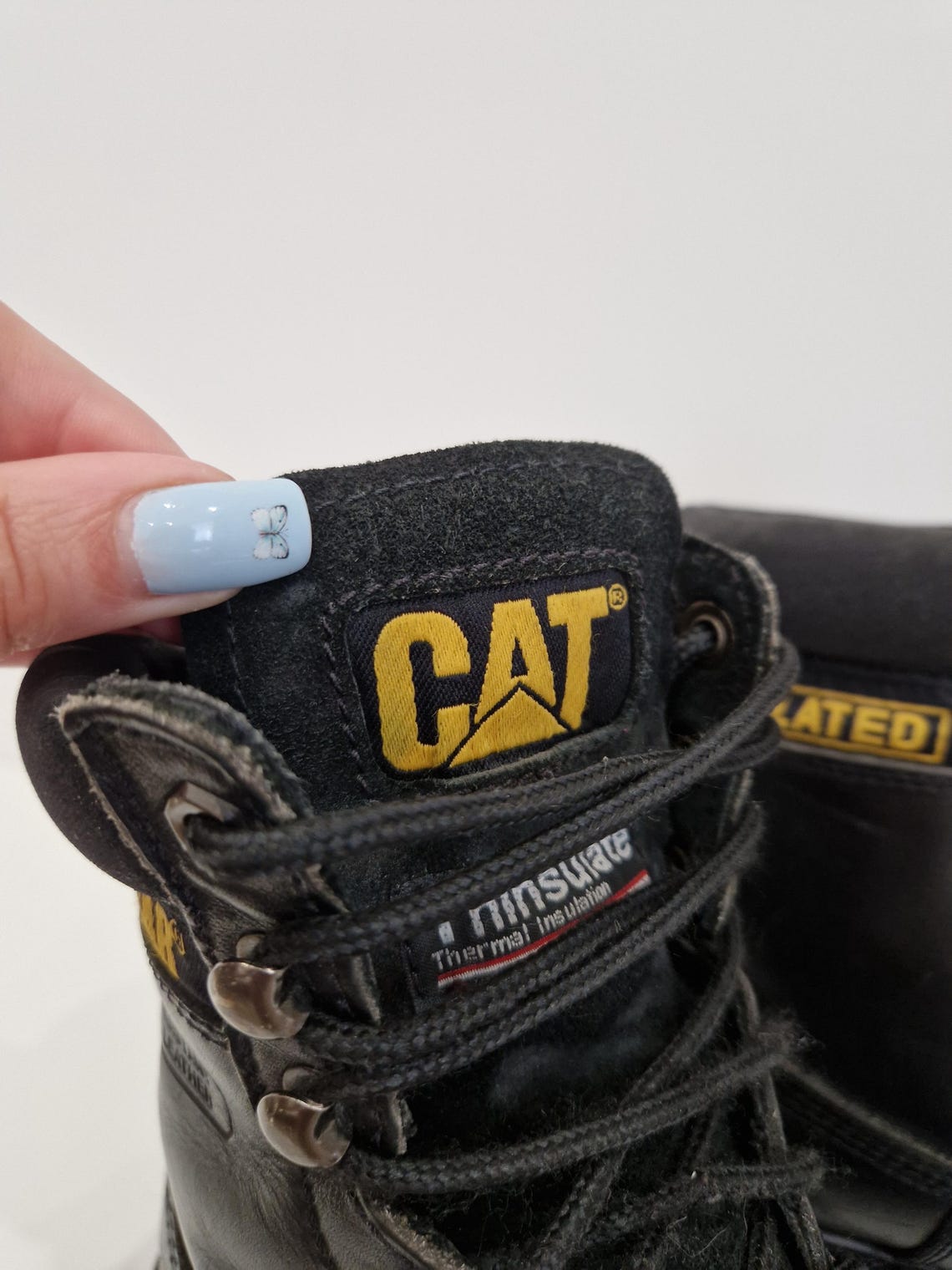 Vintage CAT Caterpillar Insulated Work Boots Black Leather Walking Machines Oil Resistant Combat Boots Size EU 36 UK 3, Foto 4 von 5