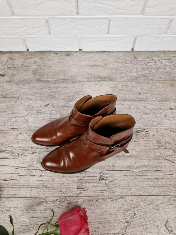 Vintage Italian Leather Ankle Boots Brown Roland Cartier Leather Boots 90s Minimalist Buckle Boots Made in Italy EU 38.5 US 8 View 4