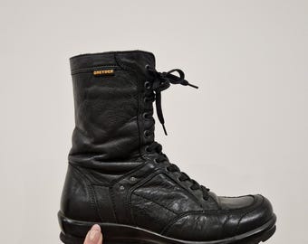 Greyder zwarte leren gevechtslaarzen EU 37 vetersluiting militaire laarzen halfhoge bikerlaarzen leer 2007