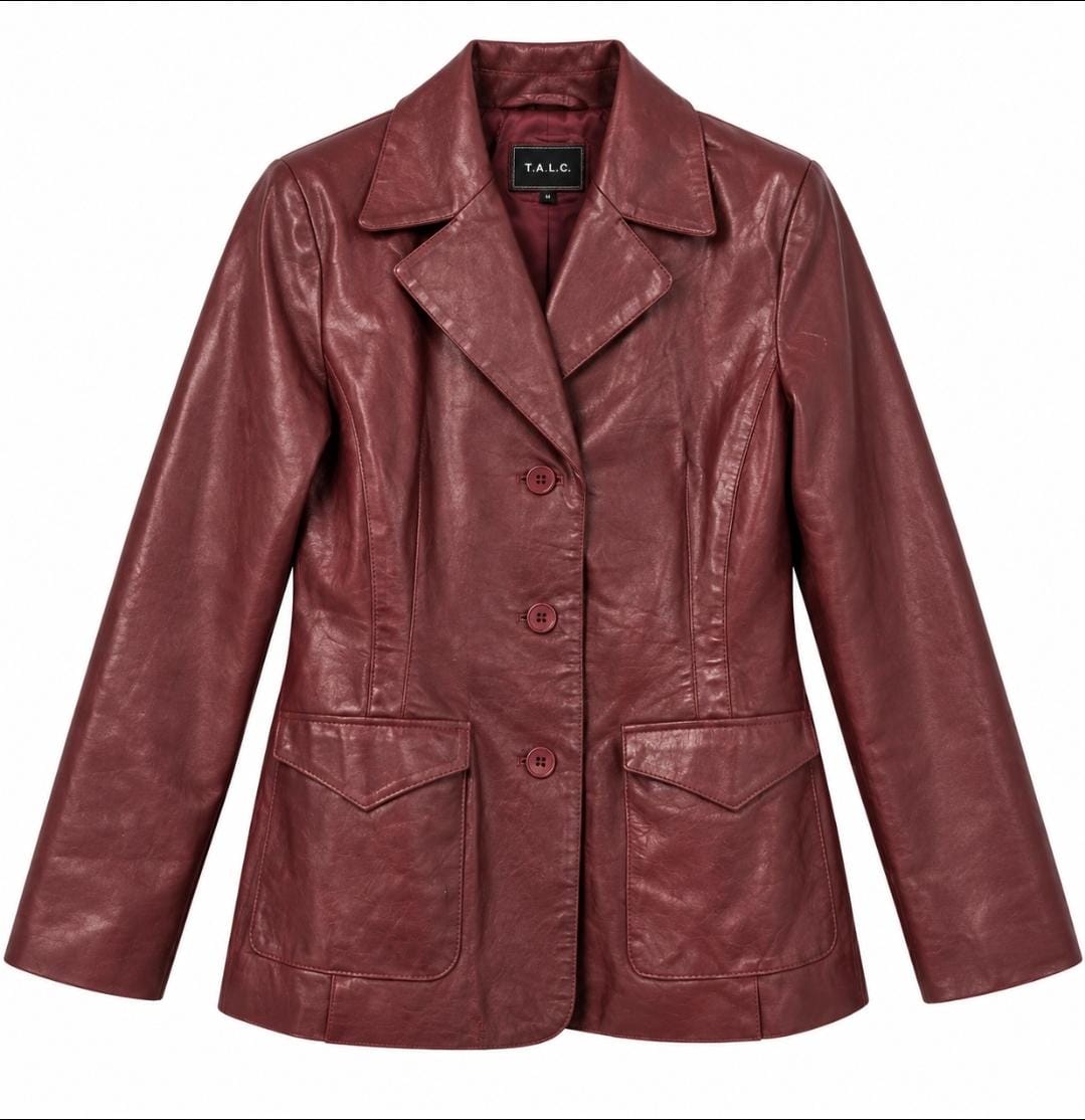 Leather Blazer y2k Vintage 90s Burgundy Oxblood Jacket Women Size 10 Genuine Leather Minimalist Y2K Jacket