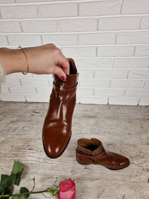 Vintage Italian Leather Ankle Boots Brown Roland Cartier Leather Boots 90s Minimalist Buckle Boots Made in Italy EU 38.5 US 8 View 5