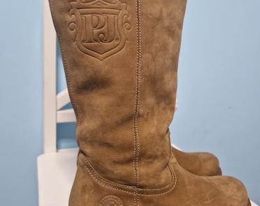 DREAM PAIRS Kniehoge laarzen voor dames Comfortabele dikke blokhak Puntige neus Rits aan de zijkant Slouchy suède rijlaarzen,Size 37,Bruin,UNCLE