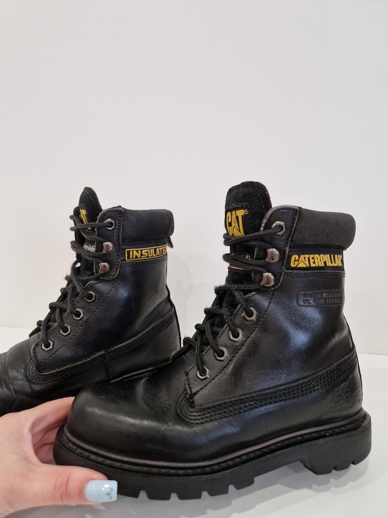 Botas de trabajo aislantes vintage CAT Caterpillar, de cuero negro, resistentes al aceite, para caminar, talla EU 36 UK 3 imagen 8
