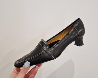 Zapatos de tacón bajo de piel italiana Baldan vintage, talla 36,5 US 6, punta cuadrada, años 90, fabricados en Italia, estilo minimalista, estilo antiguo, lujo silencioso.