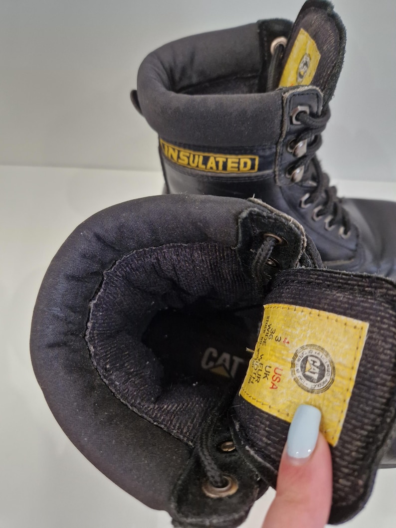 Botas de trabajo aislantes vintage CAT Caterpillar, de cuero negro, resistentes al aceite, para caminar, talla EU 36 UK 3 imagen 9