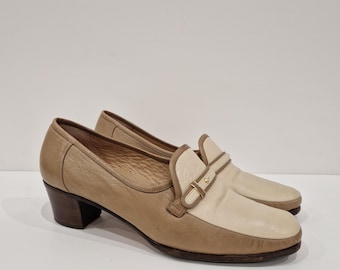 Mocasines de cuero italianos vintage de los años 80 Peron Hechos a mano Lavorazione Artigiana Zapatos bicolor Talla EU 40.5 Mocasines clásicos con tacón