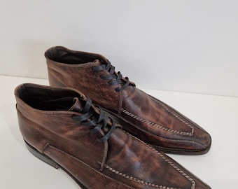 Botas Chukka de cuero italiano estilo años 90 de Navyboot, talla 8 para hombre, color marrón patinado. Botines de cuero italiano de diseñador.