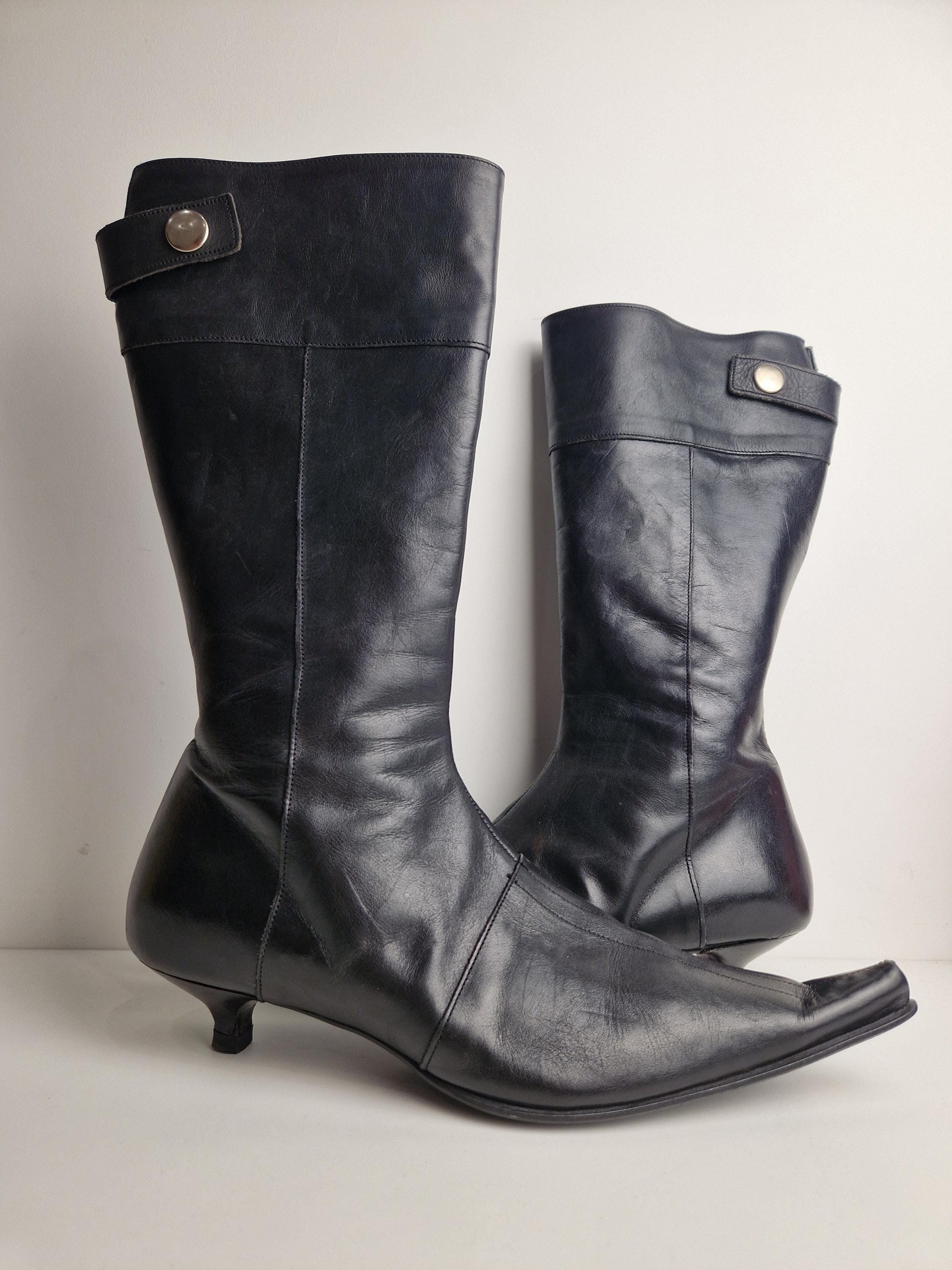 Y2k Tall Black Leather Boots - Etsy