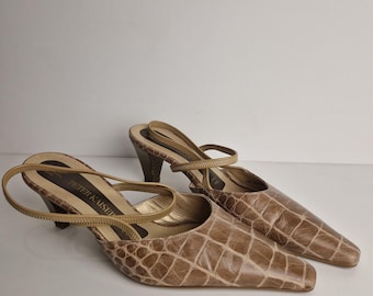 Zapatos de tacón bajo de piel vintage Peter Kaiser Y2K, talla 5 EU (37), punta afilada, estilo años 2000. Zapatos de diseñador.