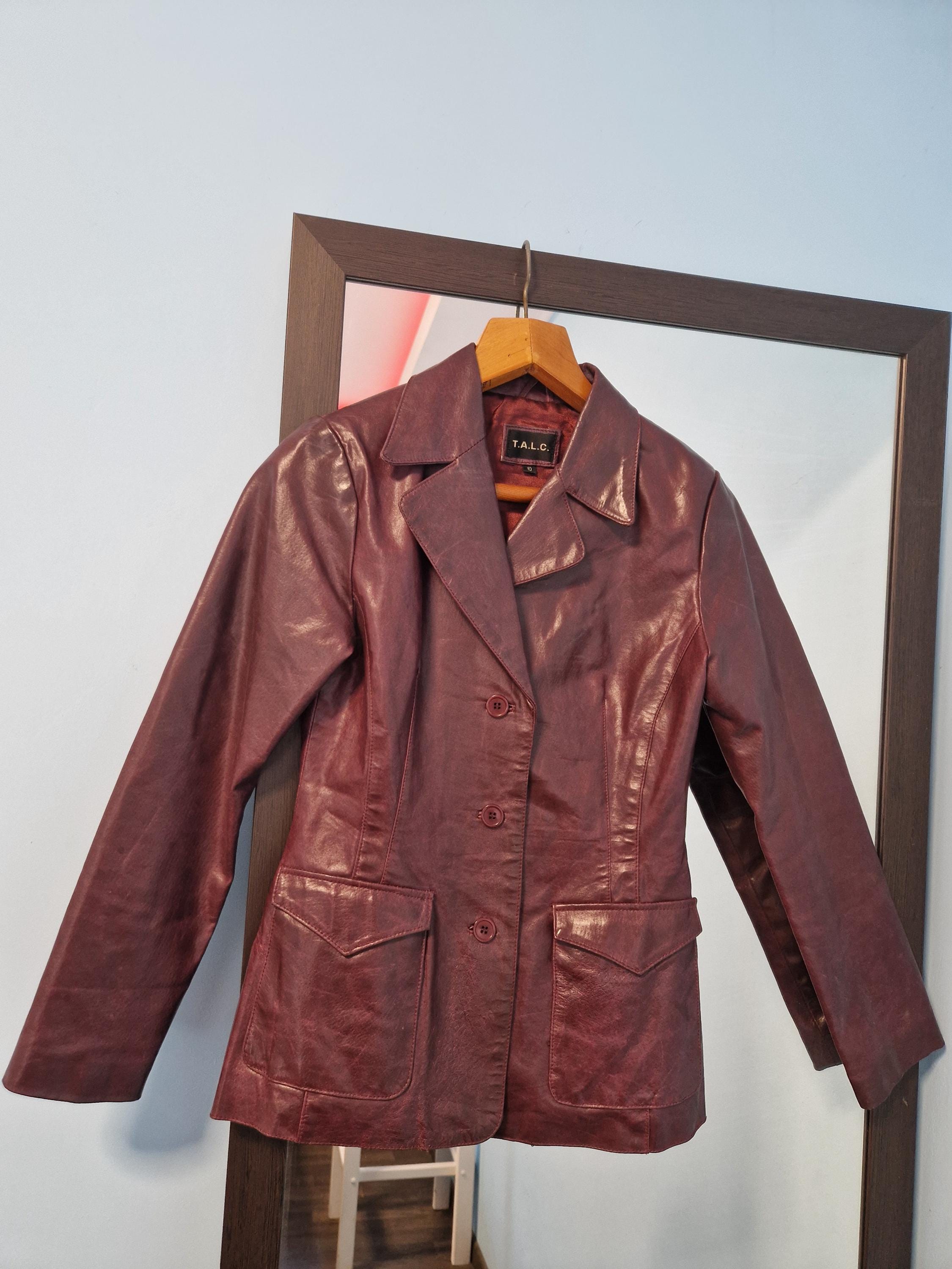 Leather Blazer y2k Vintage 90s Burgundy Oxblood Jacket Women Size 10 Genuine Leather Minimalist Y2K Jacket