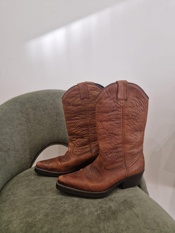 Vintage Kentucky's Western Cowboy Boots 1990s Brown Leather Boots Size EU 37 Made in Spain Classic Western Style Cowgirl