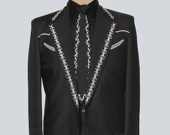 Benutzerdefinierte schwarzer bestickter Herrenanzug | Gothic Hochzeits Outfit