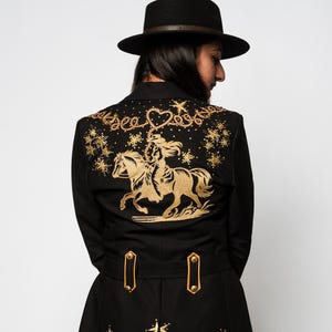 Embroidered Cowgirl Jacket & Shorts Set: Black Cotton Rodeo Outfit