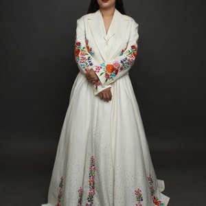 White Western Wedding Dress Suit: Rhinestone Embroidered Cowboy Skirtsuit
