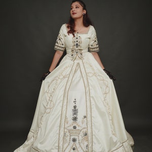 1700s Historical Gown: Ivory Satin 18th Century Costume