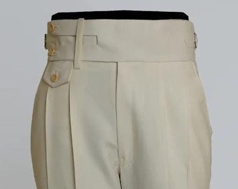 Pantalón Gurkha de algodón hecho a medida: doble pliegue, informal de negocios