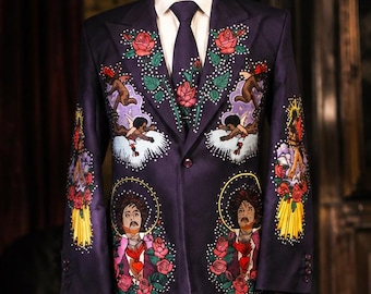 Custom Embroidered Purple Suit | Baroque Floral Groom Wedding Blazer