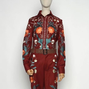 Floral Embroidered Western Pant Suit: Custom Cotton Rodeo Outfit
