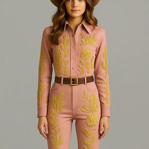 Peach Cowgirl Outfit: Vintage-Inspired Western Rodeo Suit with Fringe