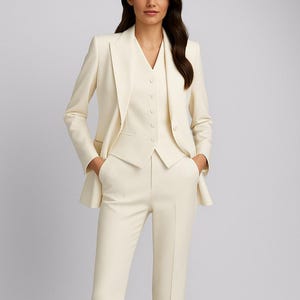 Custom Ivory Cotton Women&#39;s Suit: 3-Piece Wedding Office Attire