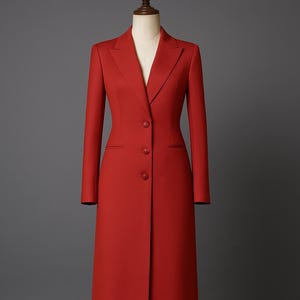 Custom Red Cotton Pantsuit: Long Coat, Bootcut - Made to Order