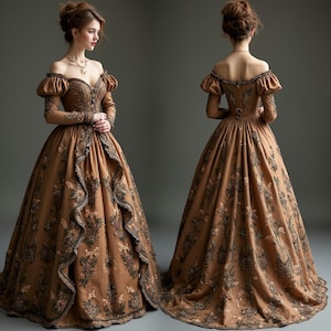 Vestido con corsé de brocado: traje real renacentista, vestido de novia gótico