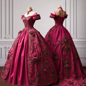 Victorian Pink Satin Ball Gown: Rococo Lace 18th Century Costume