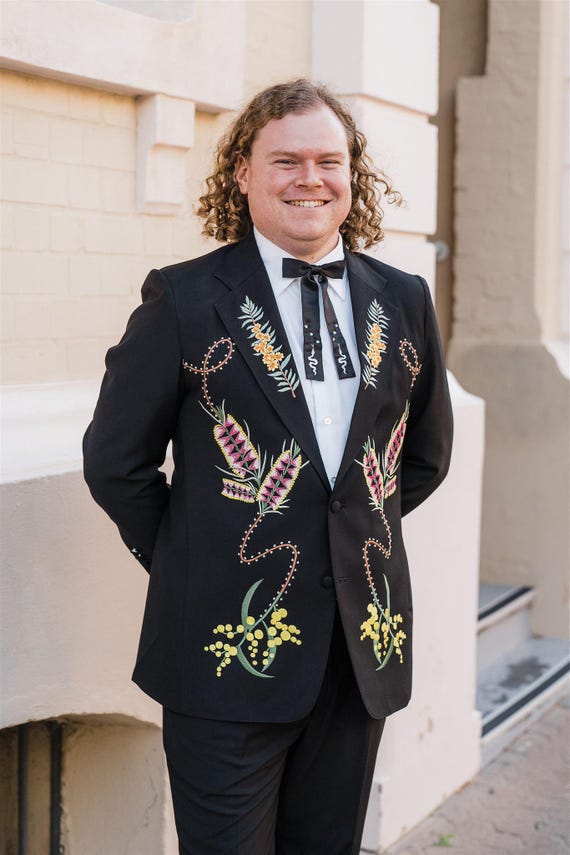 Black Floral Western Suit: Custom Embroidered 2 Piece Cowboy Wedding Outfit