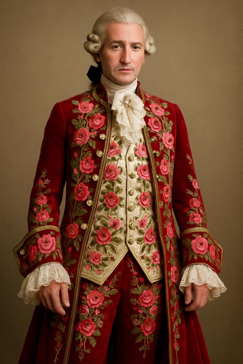 Modern Rococo Men Red Rococo Costume Mens 18th Century 3 Piece Men's Rococo Long Coat ...