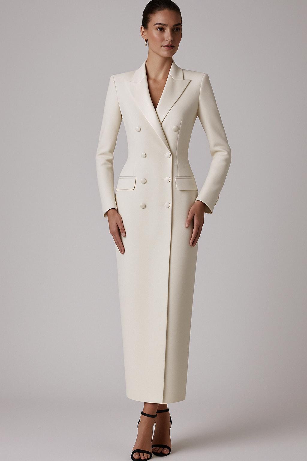 Custom Made Off-white Blazer Dress: Elegant Double-breasted Cotton Outfit -  Etsy Israel