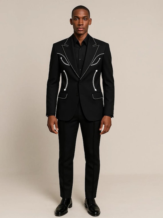 Men's Black Embroidered Pantsuit: Vintage Style Cocktail Party Outfit -  Etsy Israel